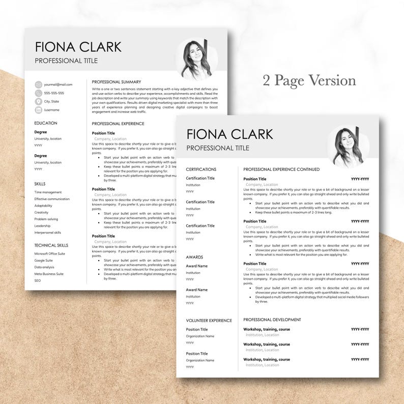 Minimalist Resume Template With Photo for Google Docs, Word & Pages ...