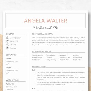 Functional Resume Template for Google Docs, Word & Pages, Resume and Cover Letter Bundle, Minimalist Modern Clean Professional Creative CV