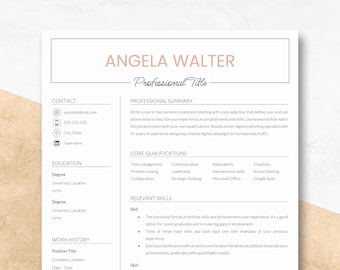 Functional Resume Template for Google Docs, Word & Pages, Resume and Cover Letter Bundle, Minimalist Modern Clean Professional Creative CV
