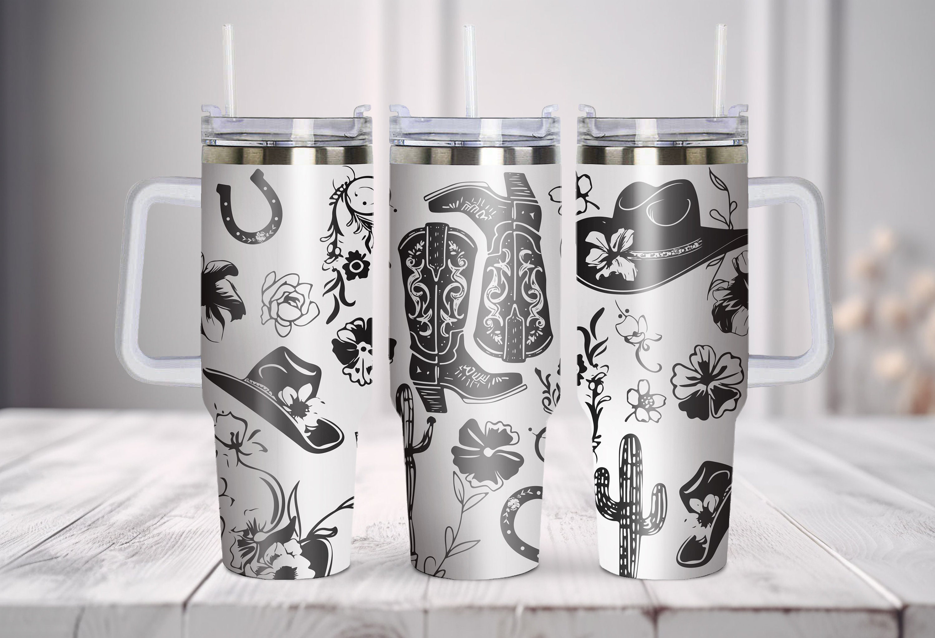 Cowgirl Boots and Cactus Floral Seamless Tumbler Wrap Laser Svg, 40oz ...
