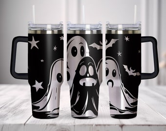 Halloween Ghosts 40oz Tumbler Wrap SVG PNG, Spooky Laser Engraving Design