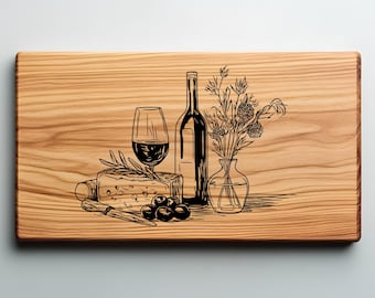 Wijn en kaas SVG-PNG | Charcuterie-tekenlaserbestand | Elegant ontwerp met gravure van keukenbar