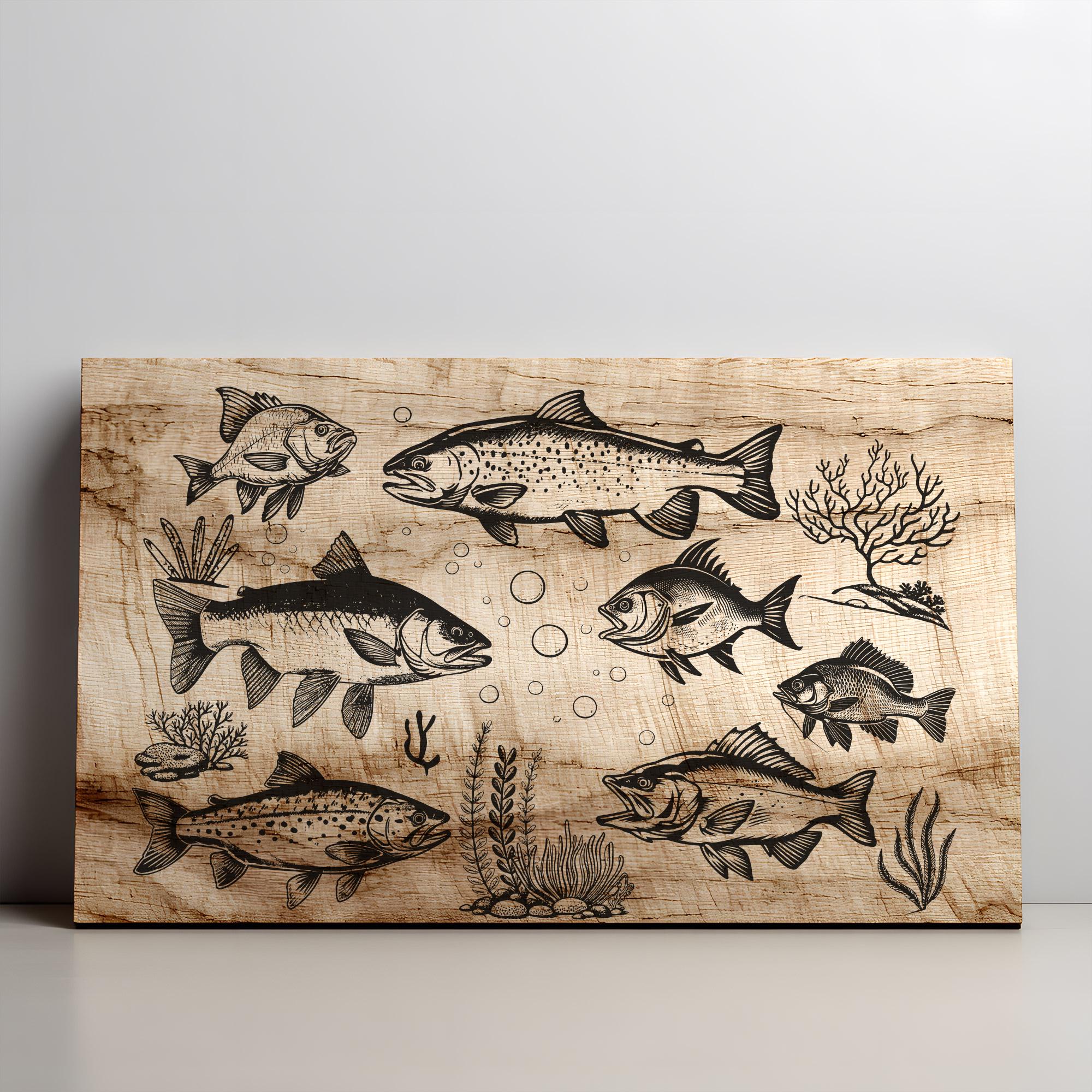 Freshwater Fish SVG, Fishing Species Engraving, Angler Cutting