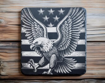 Patriotic Eagle SVG, PNG Slate Coaster Engraving, American Slate Board, Cutting Board Engraving, Slate Cheese Boards, Laser Burn Png, Svg