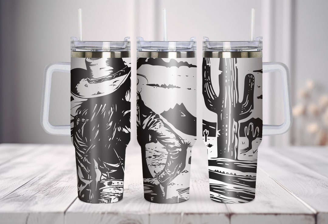 Cowboy Tumbler SVG PNG | Western Desert Wrap, Rodeo Cactus 40oz Laser ...