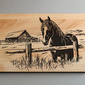 Horse Portrait Charcuterie, Cutting Board Laser Engrave SVG, PNG, Lightburn Laser SVG File, Country Life, Wood Sign, Horse Scene, Horse Svg
