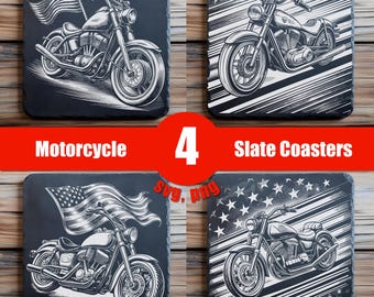Motorcycle Bundle SVG, PNG Slate Coaster Engraving, American Slate Board, Cutting Board Engraving, Slate Cheese Boards, Laser Burn Png, Svg