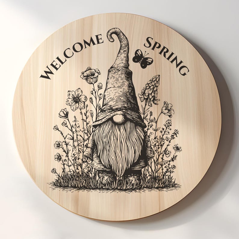 Welcome Spring SVG, PNG, Gnome Charcuterie Board, Cnc Template, Laser ...