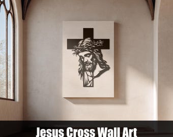 Jesus Cross Wall Art DXF SVG | Crown of Thorns Plasma Cut File, Christian Metal Sign