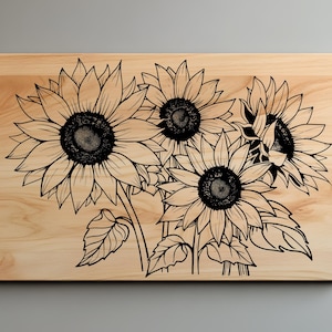 Sunflowers Laser Engraved Files SVG, PNG.  Charcuterie Cutting Board Laser Engrave Svg File, Lightburn Laser, Wood Sign