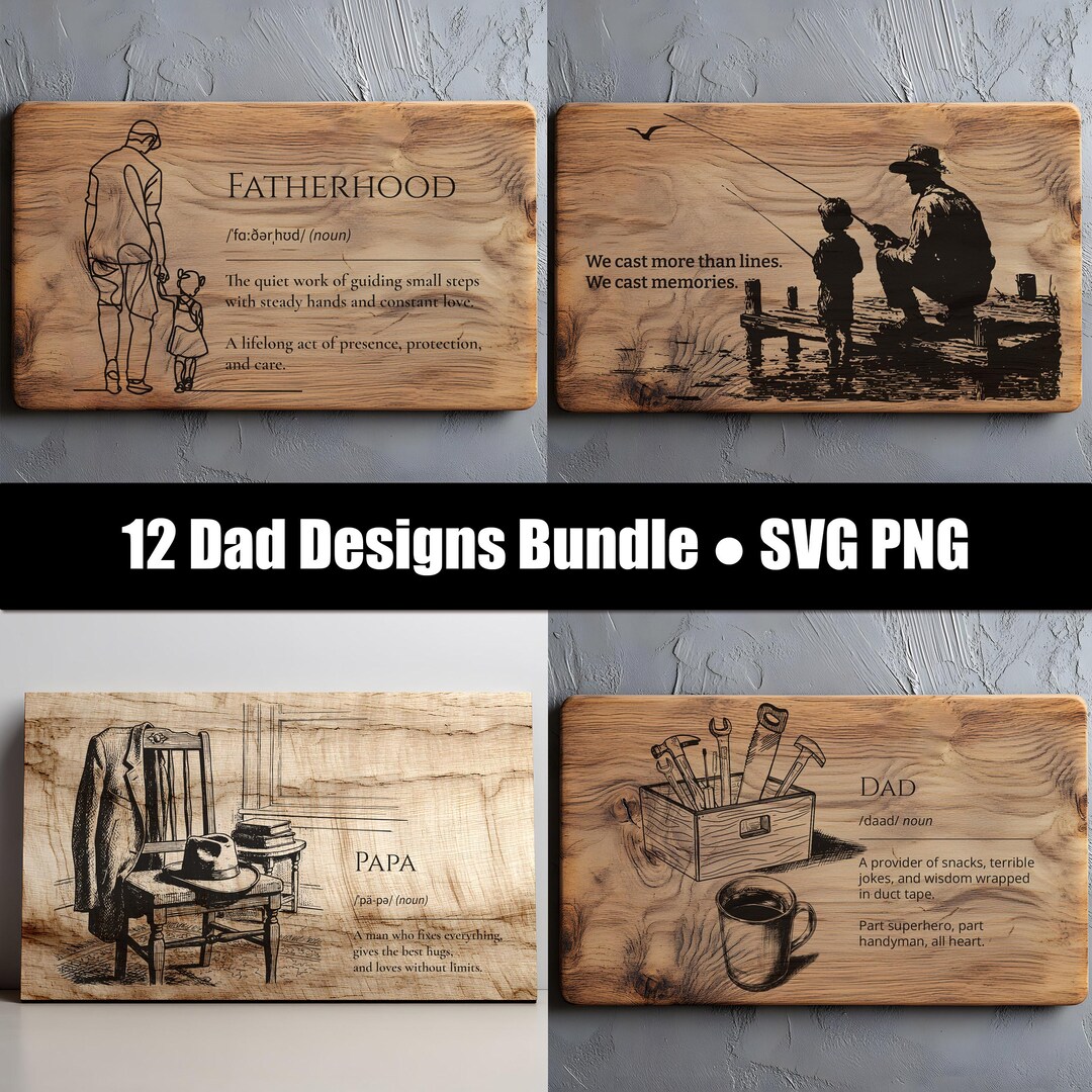Dad Bundle SVG PNG | 12 Father’s Day Laser Engraving Designs | Gift ...