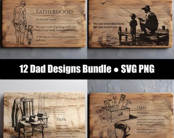 Dad Bundle SVG PNG | 12 Father’s Day Laser Engraving Designs | Gift Sign Set