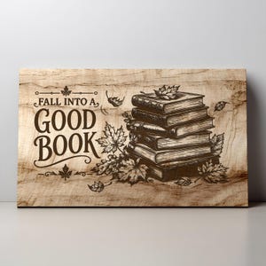 Versinke in ein gutes Buch (SVG/PNG), Gravurdesign für ein Schneidebrett zum Thema Herbstlektüre