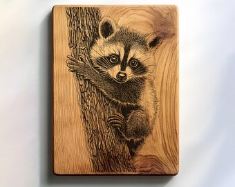 Raccoon SVG PNG | Cute Baby Raccoon Engraving File | Woodland Nursery Sign Laser