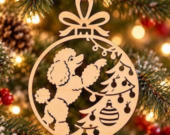 Poodle Christmas Ornament SVG | Dog Tree Decoration Cut File, Laser Cut Holiday Decor