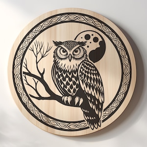 Owl Charcuterie Cutting Board Laser Engrave SVG File, Moon svg, png, Lightburn Laser SVG File, Wood Sign, Celtic Coaster Laser Files