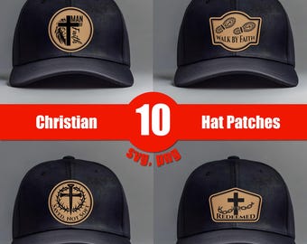 Christian Hat Patch Bundle SVG PNG, Laser Leather Patch File, Laser Engraved Patch, Patch Laser Files,  Leatherette Patch, Hat Patch Designs