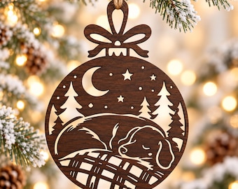 Sleeping Dog Ornament SVG, Puppy Christmas Laser Cut File