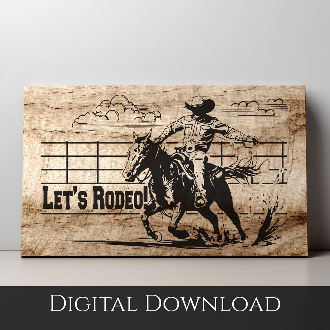 Let's Rodeo Vector Let’s Rodeo SVG PNG, Cowboy Horse Western, Cutting Board Laser ...