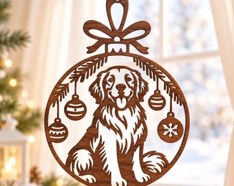Golden Retriever Christmas Ornament SVG DXF, Laser Cut Dog Bauble, Wooden Pet Gift