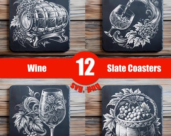 Wine PNG, SVG Bundle, Slate Coaster Engraving, Png Slate Board, Cutting Board Engraving, Wine Coasters, Bundle Slate Coaster.