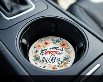 Car Cup Holder PNG Bundle (4) | Funny Floral Sublimation Designs | Neoprene Car Coasters Print Files