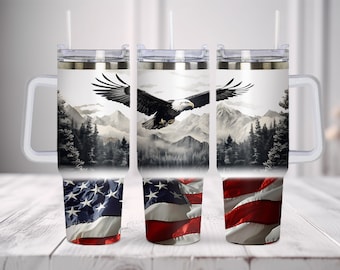 Eagle American Flag Tumbler 40oz. Quencher Tumbler Wrap. Tumbler Design Sublimation, Instant Digital Download PNG.