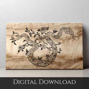 Serpent floral PNG SVG | Conception de gravure serpent pour planche de charcuterie, fichier découpé au laser