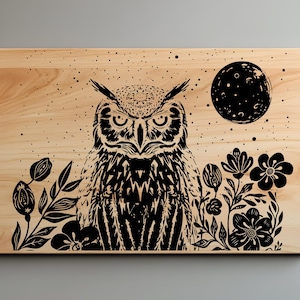 Owl Charcuterie Cutting Board Laser Engrave SVG File, Moon svg, png, Lightburn Laser SVG File, Wood Sign