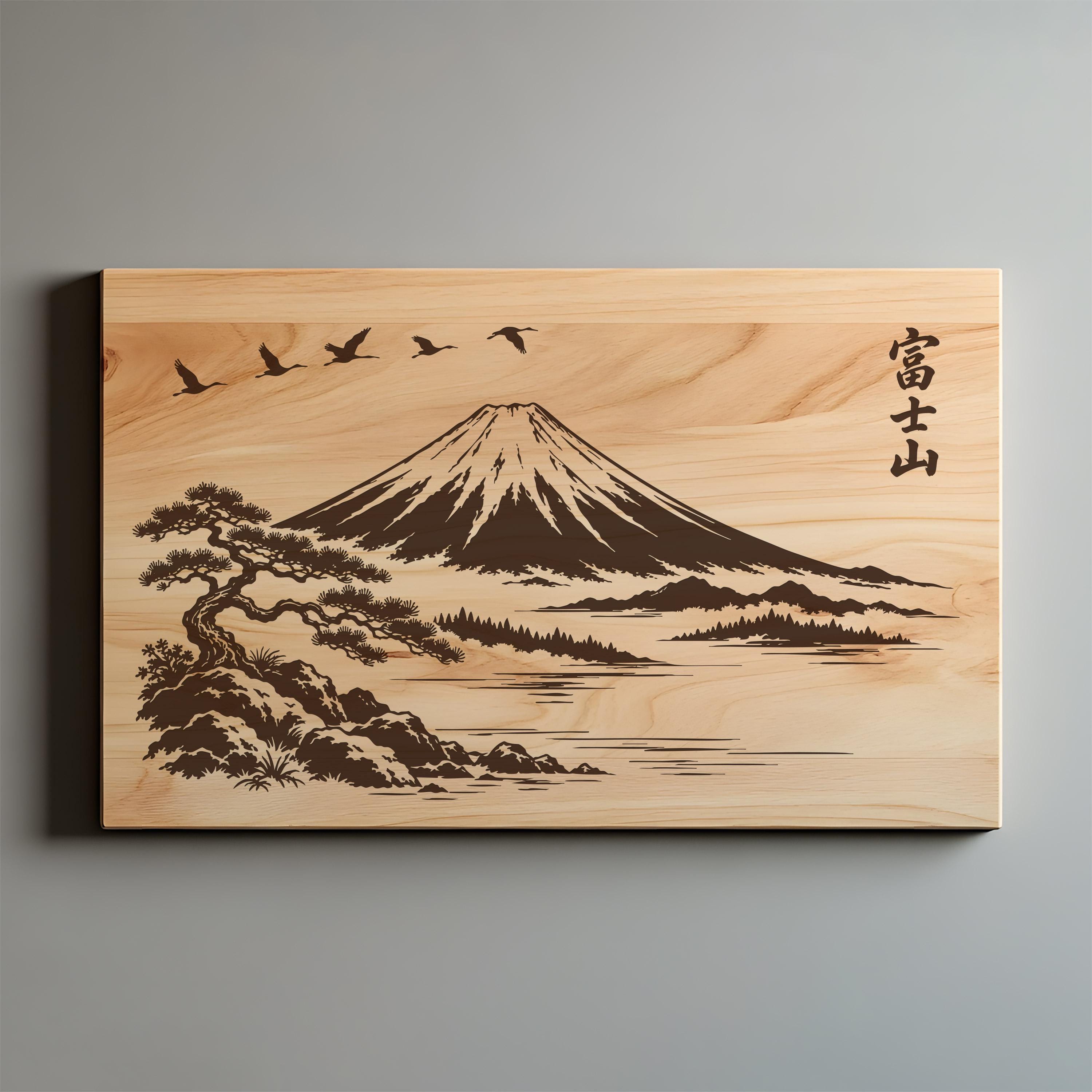 Japanese Mount Fuji SVG PNG, Sumi E Landscape Laser Engraving, Zen