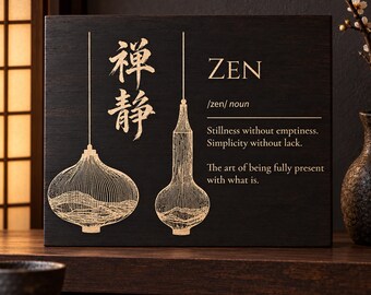 Zen Definition Sign SVG PNG, Japandi Wood Wall Decor, Minimalist Lamp Design, Laser File