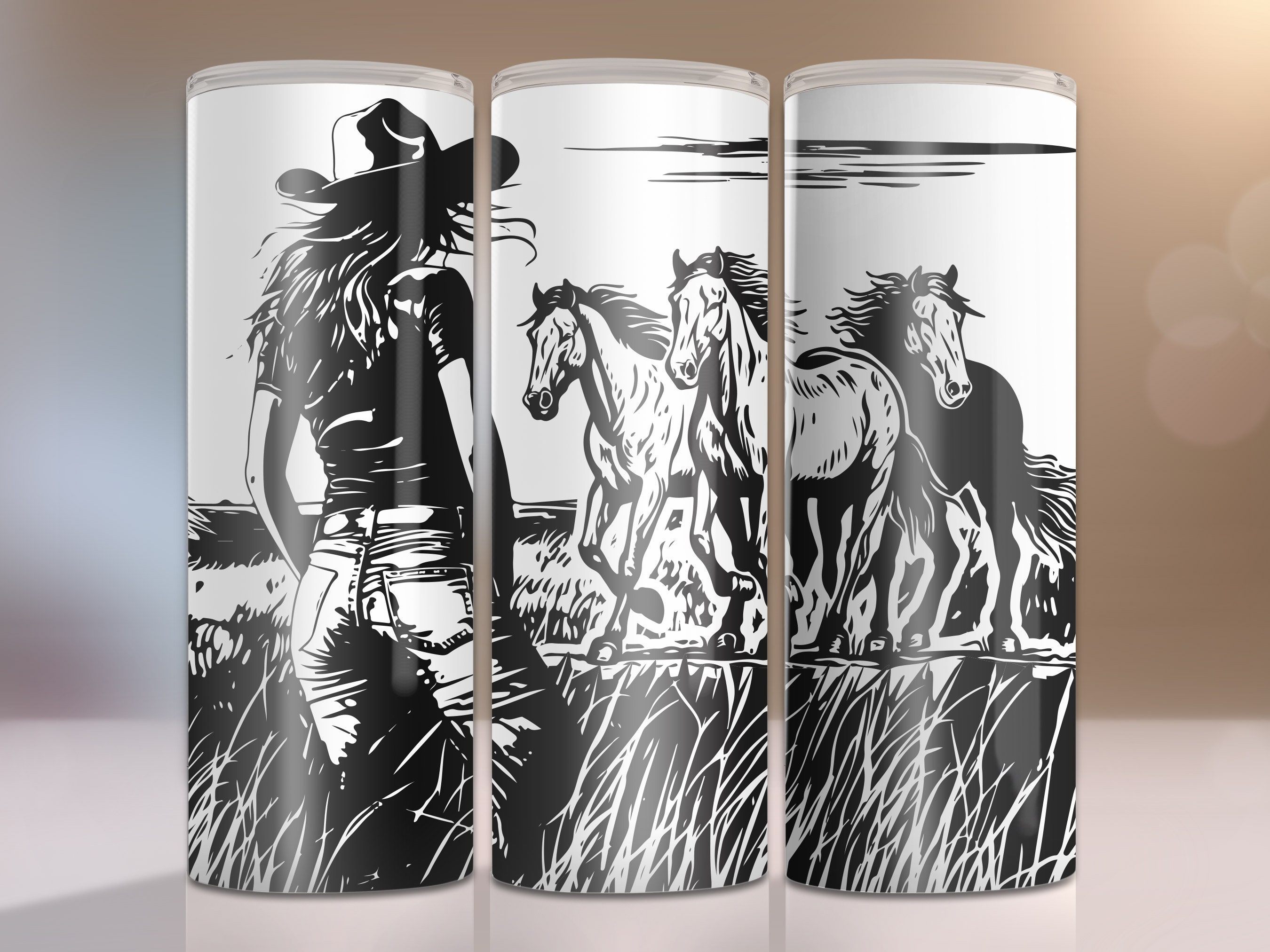 20 Oz Seamless Skinny Tumbler Cowgirl and Horses Sublimation Design ...