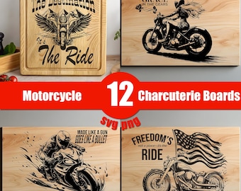 Motorcycle Bundle PNG, SVG, Tray, Cutting Board, Charcuterie, Biker Cutting Board, Cutting Board Png, Laser Svg, Wood Sign, Biker Quote