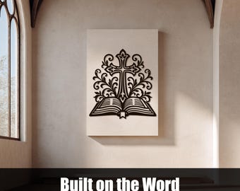 Open Bible Cross SVG DXF, Scripture Plasma Cut Christian Wall Art