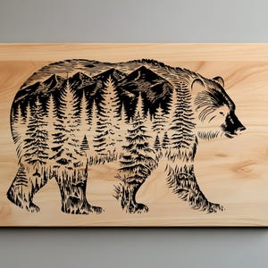 Bear Cutting Board Laser Engrave SVG File, Charcuterie Forest Landscape Svg, Png, Lightburn Laser SVG File, Wood Sign, Bear Svg File