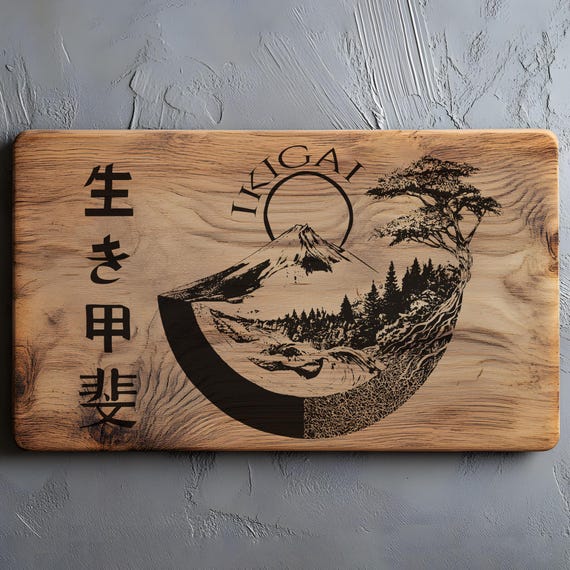 Japanese Ikigai Art Charcuterie, Cutting Board Laser Engrave SVG