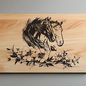 Horses Charcuterie Cutting Board Laser Engrave SVG File, Cowgirl, Lightburn Laser SVG File, Country Life, Wood Sign, Horse Scene