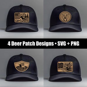 4 Deer Hunting Hat Patch SVG Bundle, Buck Elk Leatherette Laser Engraving Designs