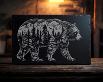 Bear Slate Engraving SVG, PNG, Woodland Svg, Cutting Board Laser Engraved Svg, Bear Gift Glowforge, Bear Svg, Slate Cheese Boards