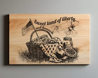 Tabla de cortar para charcutería Sweet Land Of Liberty, grabado láser SVG, PNG, tablas de cortar sarcásticas, archivo SVG Lightburn Laser, letrero de madera