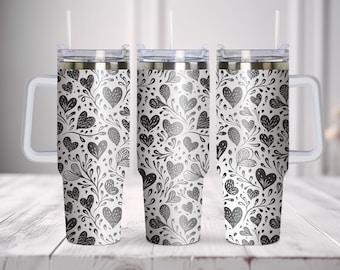 Floral Hearts Tumbler Laser Svg, 40oz Tumbler Full Wrap Laser Svg, Laser Engraved Svg, Tumbler Laser File, Laser Svg For Tumbler.