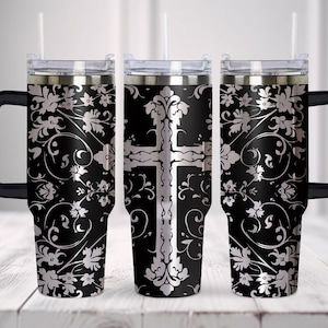 Pretty Cross SVG Stanley Tumbler Wrap, 40oz Tumbler Full Wrap Laser Svg, Laser Engraved Svg, Tumbler Laser File, Laser Svg For Tumbler.