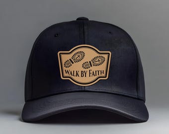 Walk By Faith SVG, PNG, Laser Leather Patch File, Leather Patch Svgs, Bible Verse Patches,  Leatherette Patch, Christian Hat Patch