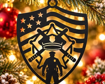 Police Officer Ornament SVG DXF | Patriotic Badge Cut File, Law Enforcement Christmas Gift