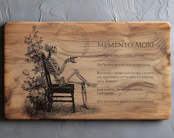 Memento Mori, Charcutería, Tabla de cortar grabada con láser SVG PNG, Archivo SVG láser de definición, Archivo SVG láser Lightburn, Letrero de madera
