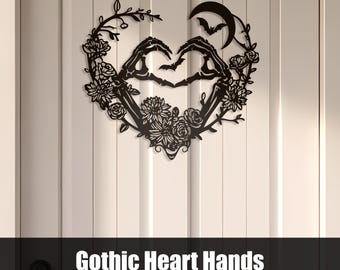 Skeleton Hands Heart SVG DXF, Gothic Floral Halloween Plasma Cut Wall Art