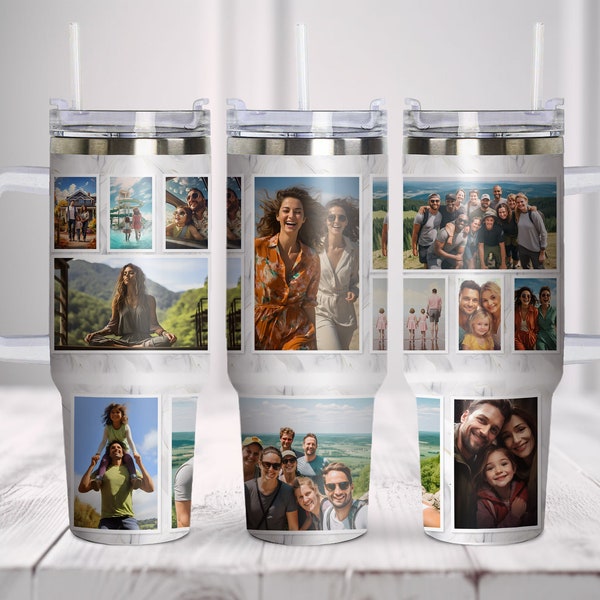 12 Photos Make Your Own Photo Frame Tumbler 40oz Quencher Tumbler Wrap. Family Photo Design Sublimation, Instant Digital Download PNG