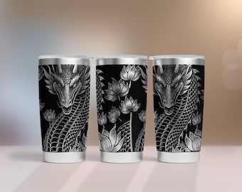 Dragon Lotus Tumbler SVG Wrap Laser, 20oz Tumbler Full Wrap, Laser Engraving Wrap, 20 oz Laser File Design. Laser Svg For Tumbler.