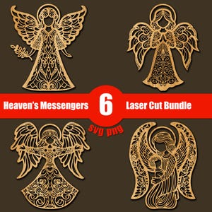Christmas Angels Laser Cut SVG PNG, Ornaments, Frame Decor, Vector Files For Laser Cutting, Glowforge Svg Files, Angel Christmas Tree Topper