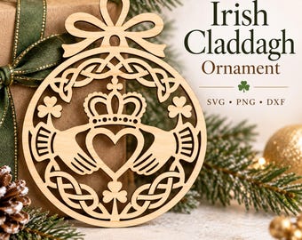 Irish Claddagh Ornament SVG, Celtic Knot Laser Cut, Heritage Christmas Decor PNG